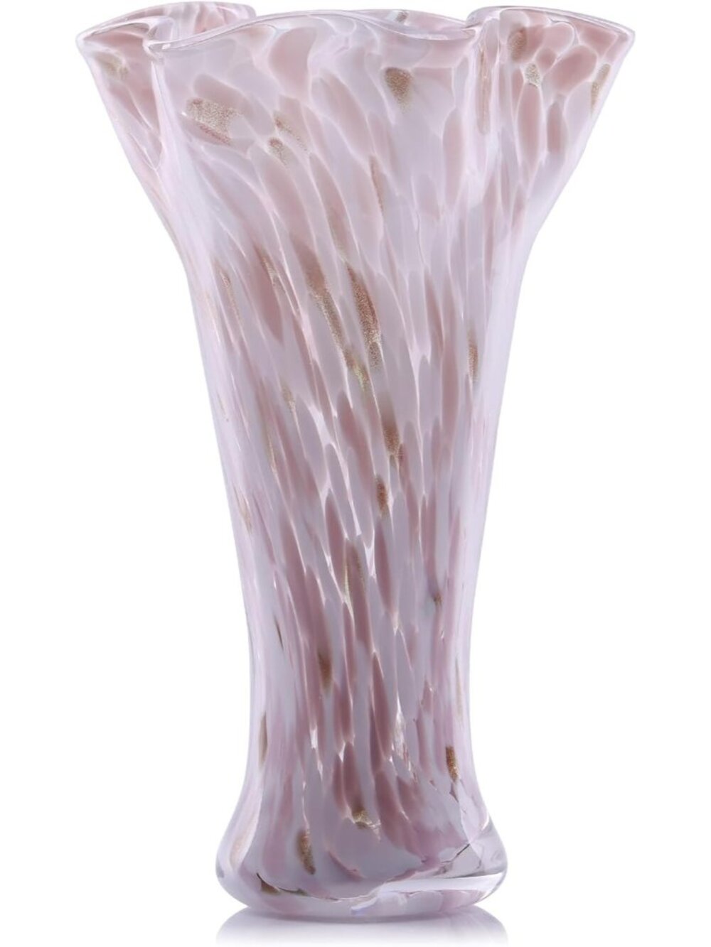 9.0 Pink Glass Vases For Flower Bouquet Unique Hand Blown Wide Mouth Shelf Deco
